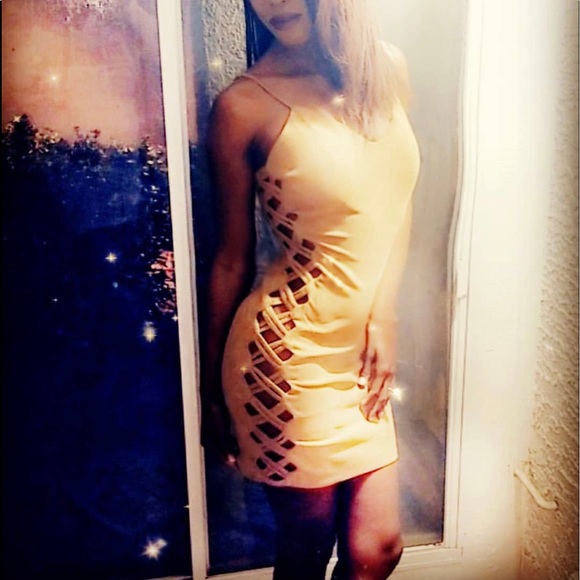 Faux Suede Criss Cross Open Side Midi Dress - Camel Tan - Picture 5 of 5